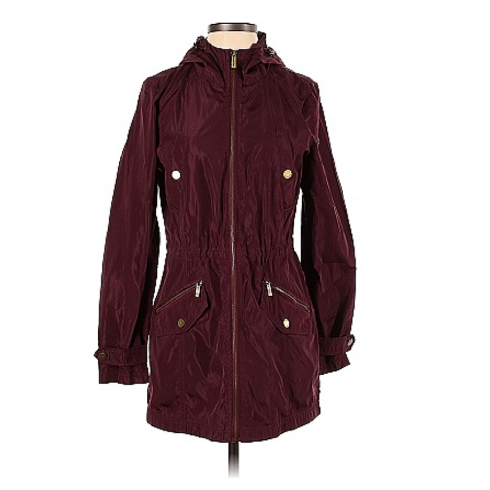 Michael Kors Burgundy Hooded Zippered Rain Fall Spring Lightweight Jacket